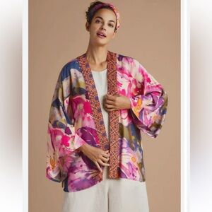 Powder Orchid and Iris Kimono Jacket Cover Up Bohemian Artsy One Size NWT